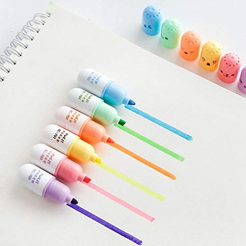 Barthylomo 6Pcs Lovely Pill Shape Marker Pens Chisel Tip Colorful Fluorescent Highlighter Marker Pens for Marking, Graphic Drawing, Office Tools, Learning Tools - Thumbnail 2