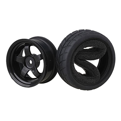 BQLZR Black RC 1: 10 Flat Car 12mm Hub Wheel Rims 5 Spoke + Rubber Tires Pack of 4