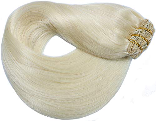 Aison 10 pcs 220g per package Clip in Human Hair Extensions 22 inch Platinum Blonde/lightest Blonde Thicken Double Weft 100% Remy Human Hair Super Real 9A grade Quality Silky Straight For Full Head