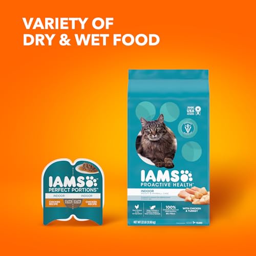 IAMS PROACTIVE HEALTH ADULT INDOOR WEIGHT CONTROL & HAIRBALL CARE DRY CAT FOOD WITH CHICKEN & TURKEY CAT KIBBLE, 7 LB. BAG