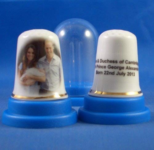 Porcelain China Collectable Thimble - Duke & Duchess of Cambridge with Prince George - Free Gift Box