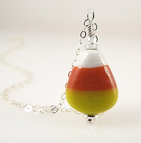 Candy Corn Glass Pendant Necklace on Sterling Silver Chain Halloween Jewelry