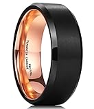 King Will Men 8mm Matte Brushed Black Tungsten Carbide Ring 18K Rose Gold Plated Comfort Fit Wedding Band