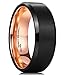 King Will Men 8mm Matte Brushed Black Tungsten Carbide Ring 18K Rose Gold Plated Comfort Fit Wedding Band