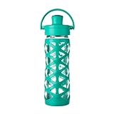 Lifefactory BPA-Free Glass Water Bottle with Active Flip Cap & Silicone Sleeve, 16 oz, Aquatic Green