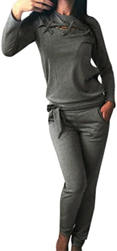Women blouse, YISAI Women's Women Sport Long Sleeve Round Neck Top Trousers Two Pieces Set (M, Gray)