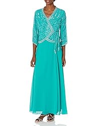 J Kara Women's Long 3/4 Sleeve V-Neck Beaded Faux