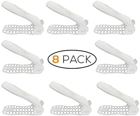 Shoe Rack Organizer, Space Saving Adjustable Shoe Slots, 8 piece set, White