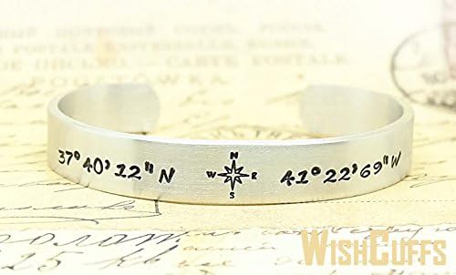 Latitude Longitude Bracelet- GPS Coordinates, Personalized Bracelet, Custom Cuff Bracelet.