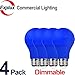 Explux Commercial Lighting Dimmable LED A19 Blue Light Bulbs, 60W Equivalent, Direct LED Color Emission, 25000 Hours, 4-Pack