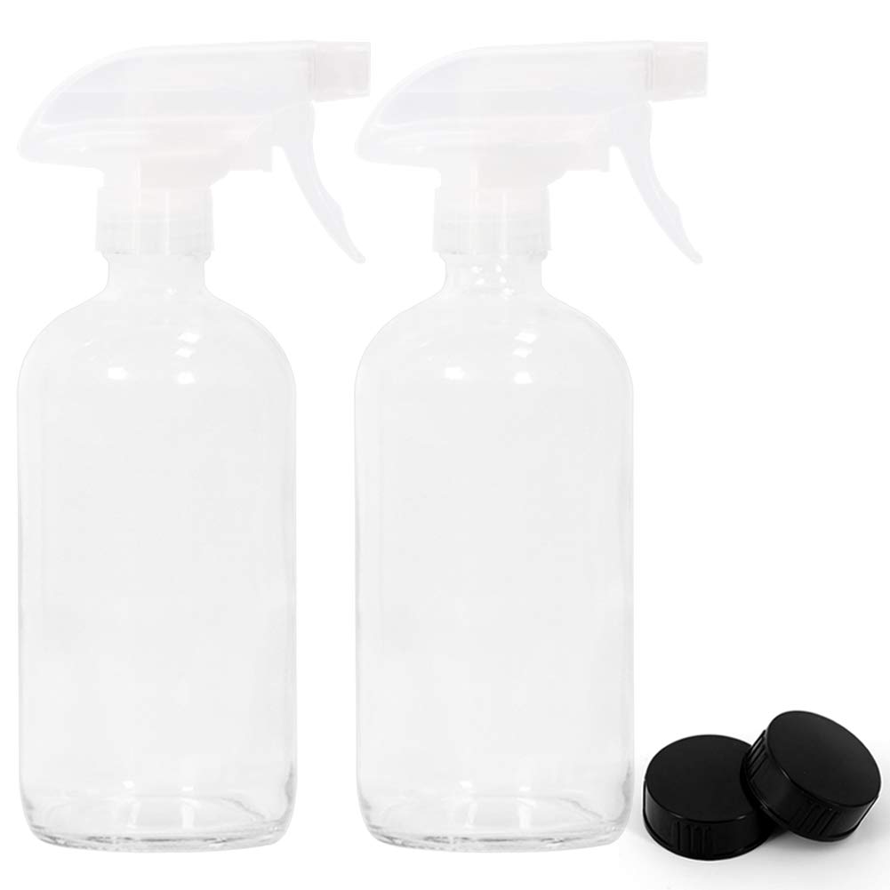 Glass Spray Bottles Empty 16oz Boston Round Bottle Refillable Container for Essential Oils with Funnel Lables Cleaning Products Aromatherapy Lotions Liquid Soaps (WhiteWhite)