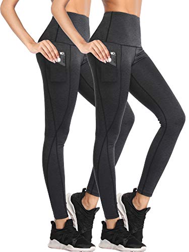 Neleus Women’s 2 Pack Yoga Pants Tummy Control High Waist Workout Leggings,102,Dark Grey,Dark Grey/Black,US M