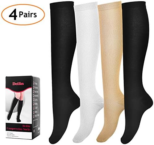 Deilin Compression Socks for Women & Men (4 Pairs), Graduated Compression Sock 15-20 mmHg for Medical, Running, Edema, Varicose Veins, Travel, Nurses