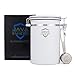 Java Shield White Coffee Container – Airtight Canister with co2 Valve for Freshness – Large Stainless Steel Container with Scoop - Keep Beans and Ground Coffee Fresh Longer – Built-In Calendar Wheel