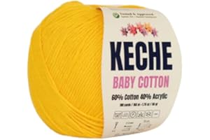 Keche Cotton Yarn, 60% Cotton 40% Acrylic Yarn, Soft Cotton Yarn for Crochet and Knitting, Amigurumi Yarn 1 Skein/Ball 1.76 Oz (50g) / 180 Yrds (165m) - Yellow