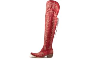 Atuelang Cowboy Boots for Women Thigh High Cowgirl Boots Wide Calf Western Embroidered Over The Knee Boots