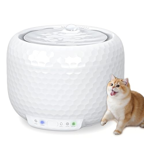 Wireless Water Fountain for Cats and Small Dogs, 1.8L Capacity, 5200mAh Rechargeable Battery, Ultra-Quiet Pump, 2 Flow Modes, Automatic Pet Water Dispenser