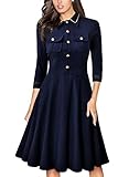 Missmay Women's Navy Style Retro Elegant 2/3 Sleeve Casual Party Swing Dress