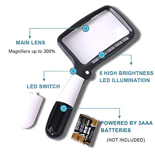 5 Magnifying+Handheld+Magnifier+Magnification+Dimmable