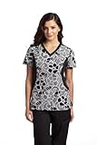 White Cross Women's Side Panel Print Scrub Top