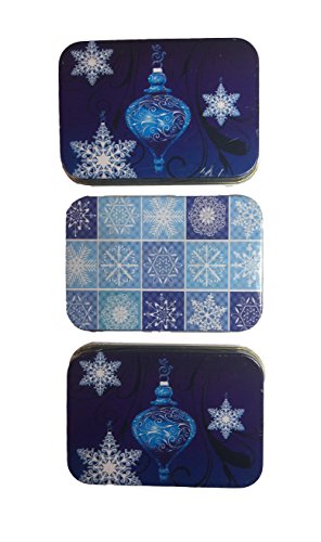 UPC 737488280784, Christmas Gift Card Holders Tin Box Blue Ornaments and Snowflakes 3 Pack