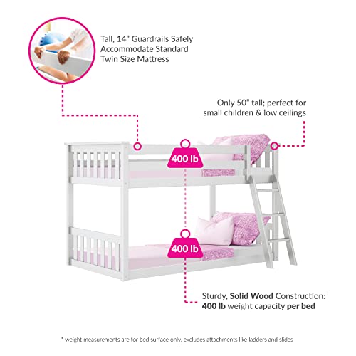 Max & Lily Twin Over Twin Low Bunk Bed with Ladder, Wooden Bunk beds