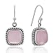 925 Sterling Silver Rose Quartz Gemstone Dotted Edge Vintage Square Dangle Hook Earrings 1.2