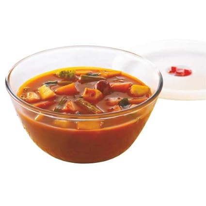 Borosil Glass Mixing Bowl with Plastic Lid, 1.3 Litres, Transparent