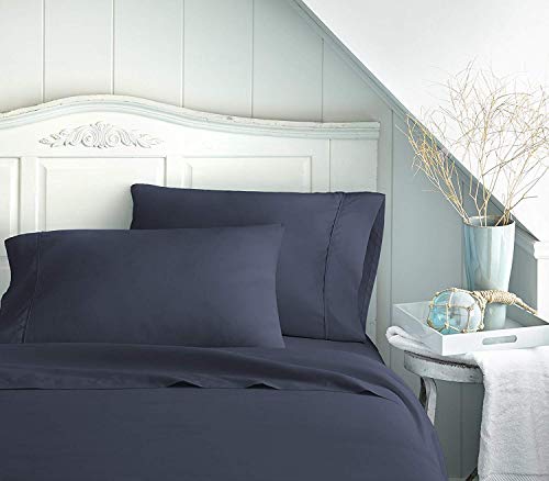 Twin Extra Long Sheets for Dorm Bedding-400 Thread Count - 100% Cotton Sheets - Specially Designed for Dorm Beds - Deep Pocket from 10-15 inches (Navy Blue Solid,(38 x 80) Twin - XL)
