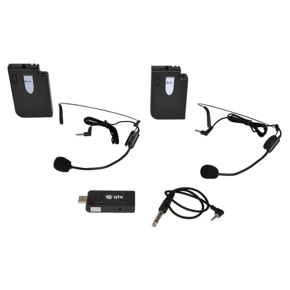 QTX | U-Mic Dual Wireless UHF Microphone Kit | 2 x head Band Mics