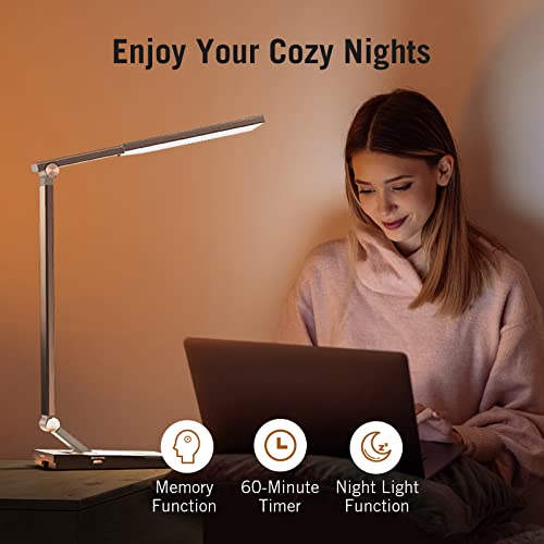 Metal LED Desk Lamp, Workbench Office Light with 5V/2A USB Port, Eye