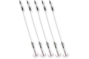 Tooth Shield Tackle Ice Fishing Tip Up Leader/Rig [90 lb] Ice Fishing Sucker Walleye Pike Musky Predator Rig (5 Pack) [Camo Wire/Silver Bead] VMC