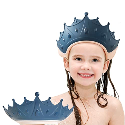 FUSACONY Baby Shower Cap Shield, Shower Cap for Kids, Visor Hat for Eye and Ear Protection for 0-9 Years Old Children, Cute Crown Shape Makes the Baby Bath More Fun(Blue)