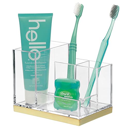 mDesign Plated Toothbrush and Toothpaste Holder Storage Organizer