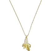 Cykdohy Dainty Banana Pendant Necklace for Women Gold-Plated Fashion Cute Peeled Tropical Fruit Choker Cubic Zirconia Lifelike Food Charm Adjustable Chain Necklaces Jewelry Gift for Her Daughter BFF