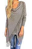 Pink Queen Women's Tassel Hem Open Front Knitwear Cardigan Sweater Coat Gray L