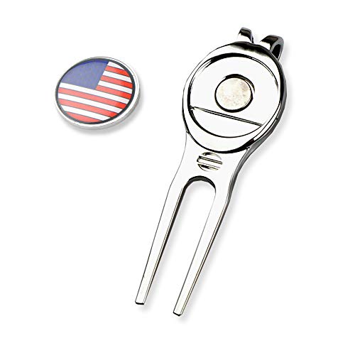 HAIYUE Retro Golf Divot Tool All Metal Zinc Alloy USA Flag Pattern Magnetic Ball Marker
