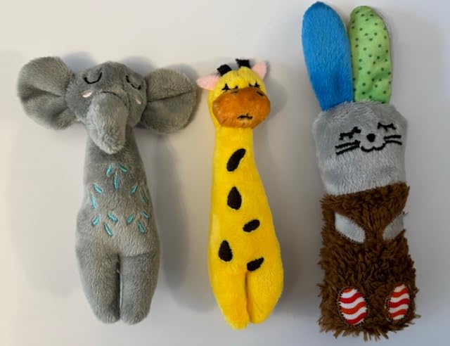 Surrey Feed Catnip Cat Toys with Rattle & Crinkle Sounds (Pack of 3) - Animal Designs (Elephant/Giraffe/Rabbit)
