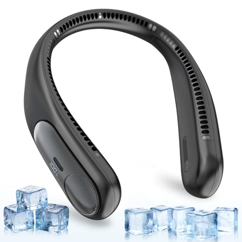 Namecute Tragbarer Hals-Ventilator, persönlicher tragbarer blattloser Ventilator für drinnen und draußen, LED-Display, 360°-Kühlung, 4 Geschwindigkeit