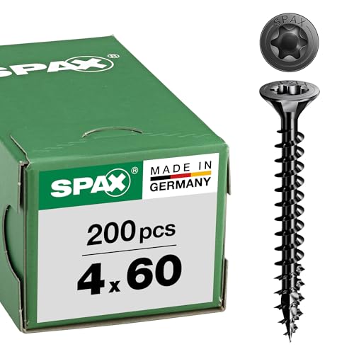 SPAX Universal screw, 4 x 60, full thread, flat countersunk head, T-STAR plus T20, 4-CUT, black zinc-plated, 200 pcs. - 1191040400603