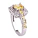 Emsione 925 Sterling Silver Plated Created Citrine Princess Cut CZ Halo Wedding Engagement Anniversary Statement Eternity Ring