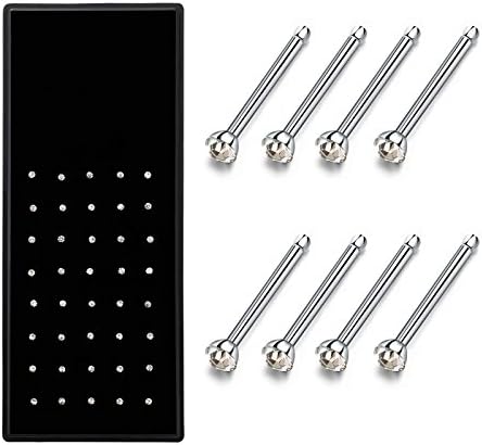 Modebox Stainless Steel Crystals Nose Studs Rings Pin Bling-bling Hypoallergenic Piercing Jewelry (40 Pcs)