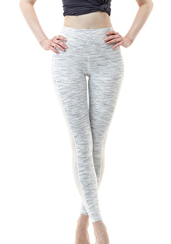 Tesla TM-FYP56-SDW_Large Yoga Mesh Long Pants High Tummy Control Waist w Hidden Pocket FYP56