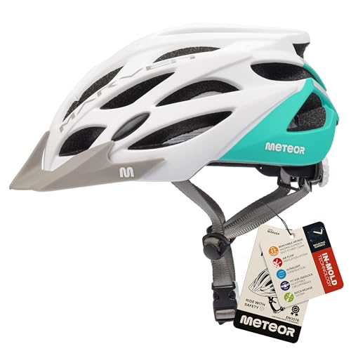 Meteor Unisex Fahrradhelm Mountainbike Inliner skaterhelm fahradhelm Scooter Jungen Bike Helmet, Gr.- L (58-61cm), Weiß-Mint