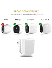 Cables de alimentación ArSA FARSAIL y adaptador de cargador de batería Arlo compatibles con Arlo Pro y Arlo Pro 2 y Arlo GO, cable de alimentación Arlo para interiores en exteriores (6FT 1.8M)