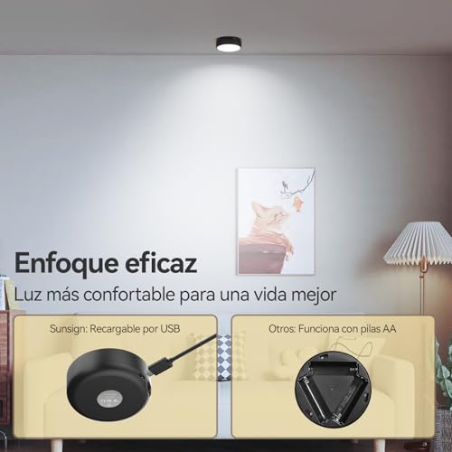 Sunsign Luz de Armario LED con Control Remoto, 3 temperatura de color Luz LED de Armariocon, Batería recargable, Regulable y temporizada, para Pasillos, Escaleras, Sótano, (Negro)