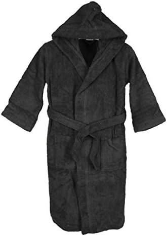 Silken Kids Teenagers Kids Boys Hooded Bath Robe Unisex 100% Turkish Cotton (S/M 26" Length (3-6 Ages), Black)