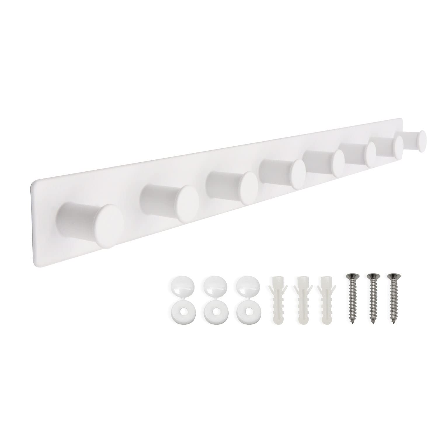 SYPEN Hook Rack Stainless Steel Coat Hooks Wall Hooks Screws, Coat Rack with 8 Hooks (White, 8 Hooks)