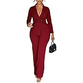 knowfashionstyle Womens Suits 2 Piece Set Business Breasted Blazer Pants Sets Casual Long Sleeve Formal Work Suit with Pocket