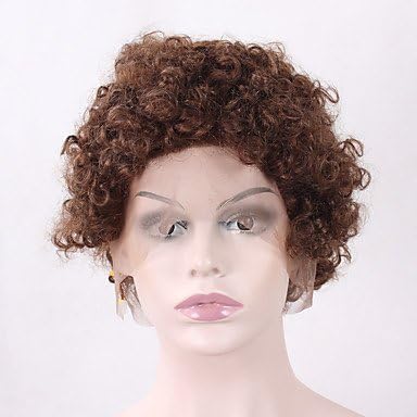 TY Dark Blonde Afro Kinky Curly Half Hand Tied Hair Heat Resistant Glueless Synthetic Lace Front Wigs , 12 inch